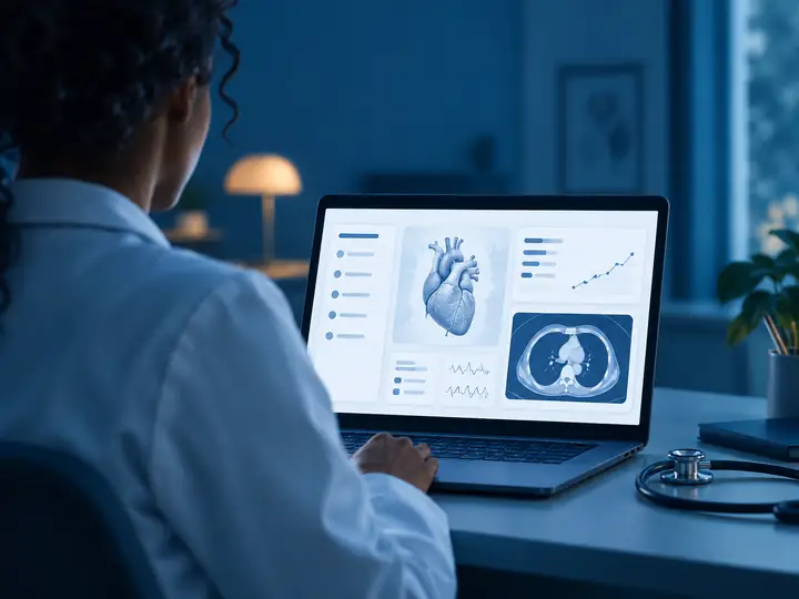 HeMed customer story artwork showing a healthcare website interface